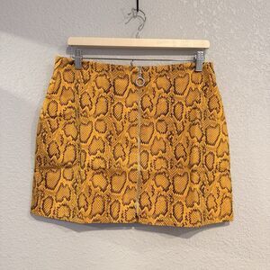 La Ven Skirt Mini Short Yellow Black Snake Print Front Full Zipper Party Large